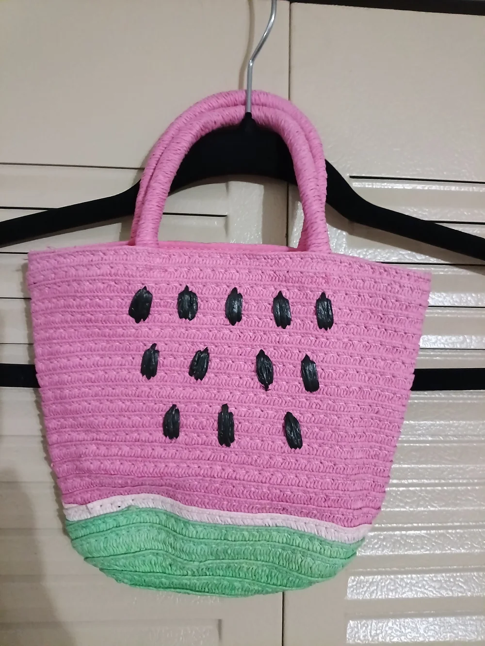 Pink & Green Watermelon Straw Tote Bag